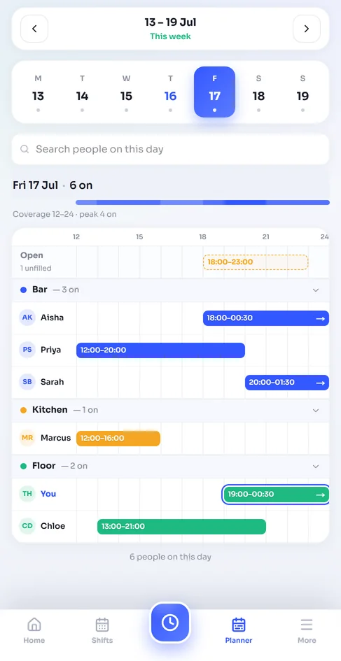 Mately mobile planner — the team's day